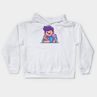 Cute Male With Cat Cartoon Kids Hoodie